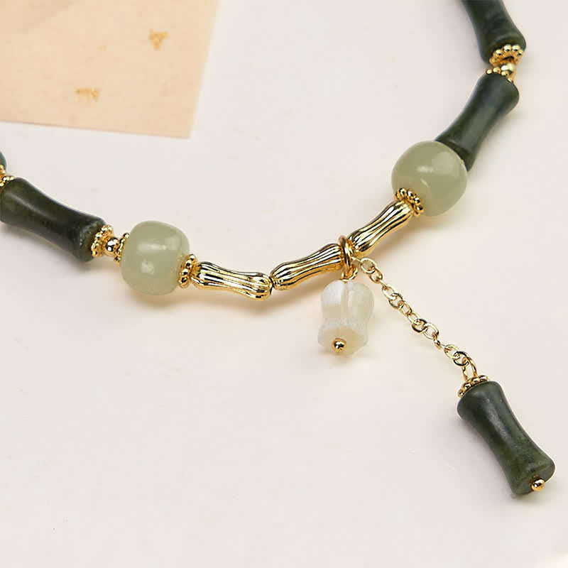 Buddha Stones Hetian Jade Peridot Bambus Maiglöckchen Reichtum Treue Verstellbares Armband - image 4