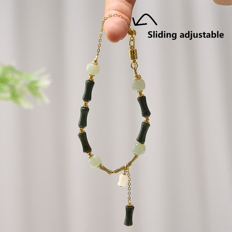 Buddha Stones Hetian Jade Peridot Bambus Maiglöckchen Reichtum Treue Verstellbares Armband - image 3