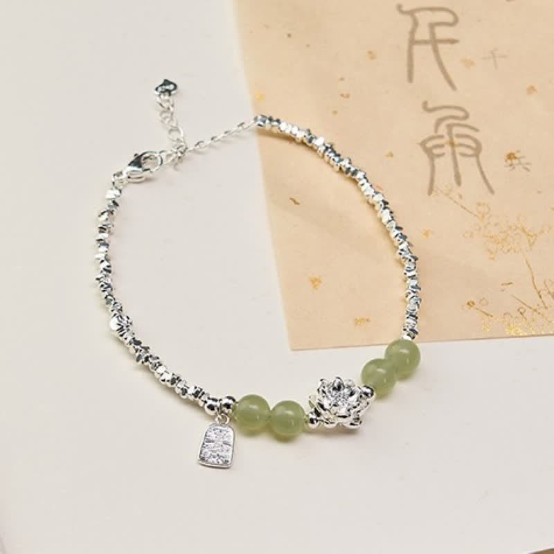 Buddha Stones Joy Happiness Charm Lotus Jade Bead Copper Abundance Armband - Lotus (Handgelenkumfang 15-18 cm) - image 0