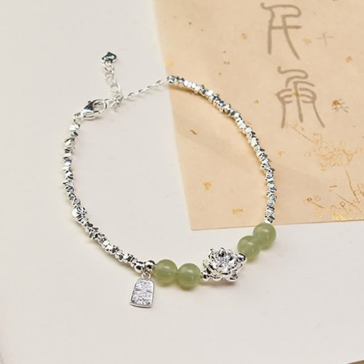 Buddha Stones Joy Happiness Charm Lotus Jade Bead Copper Abundance Armband - Lotus (Handgelenkumfang 15-18 cm) - image 0
