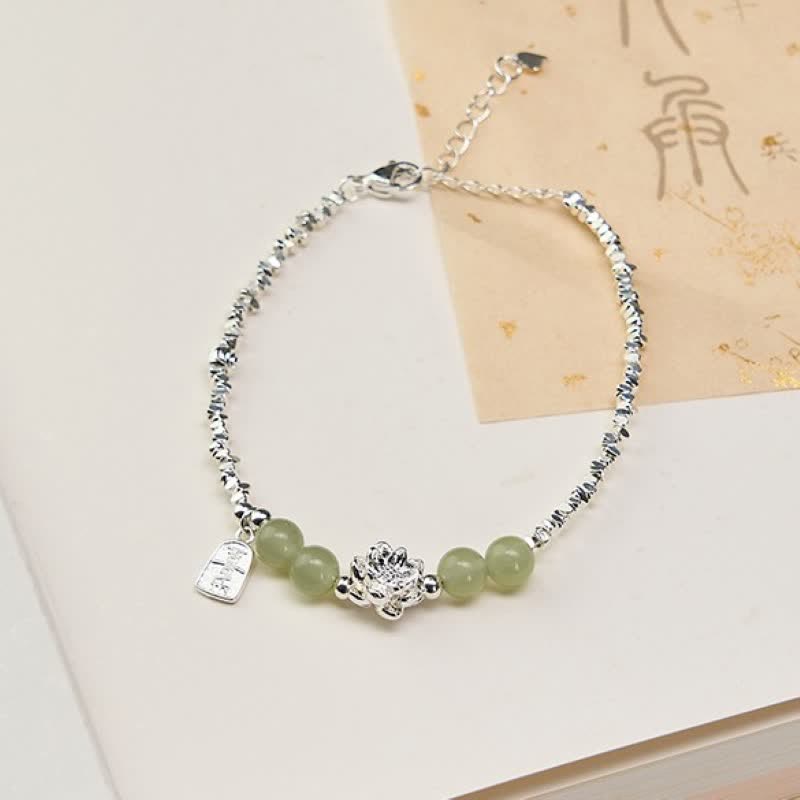 Buddha Stones Joy Happiness Charm Lotus Jade Bead Copper Abundance Armband - image 1