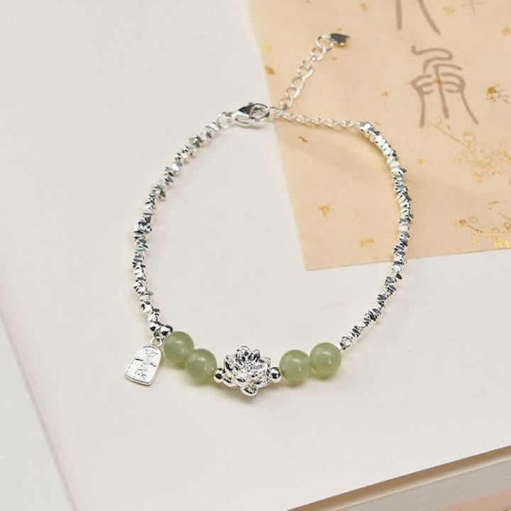 Buddha Stones Joy Happiness Charm Lotus Jade Bead Copper Abundance Armband - image 1