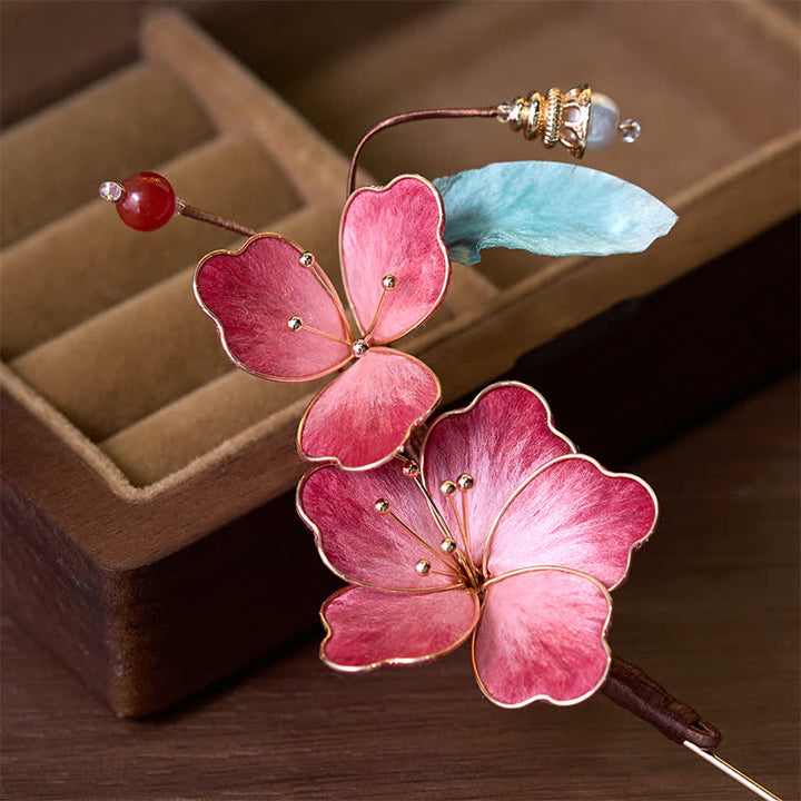 Buddha Stones Handgefertigte Brosche aus Seidenkunst-Samt mit roter Blume - image 3