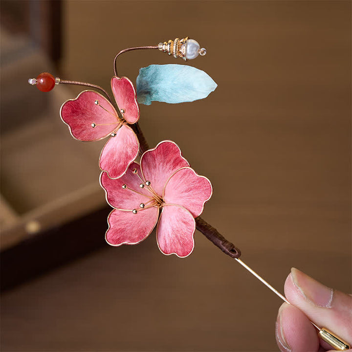 Buddha Stones Handgefertigte Brosche aus Seidenkunst-Samt mit roter Blume - image 2
