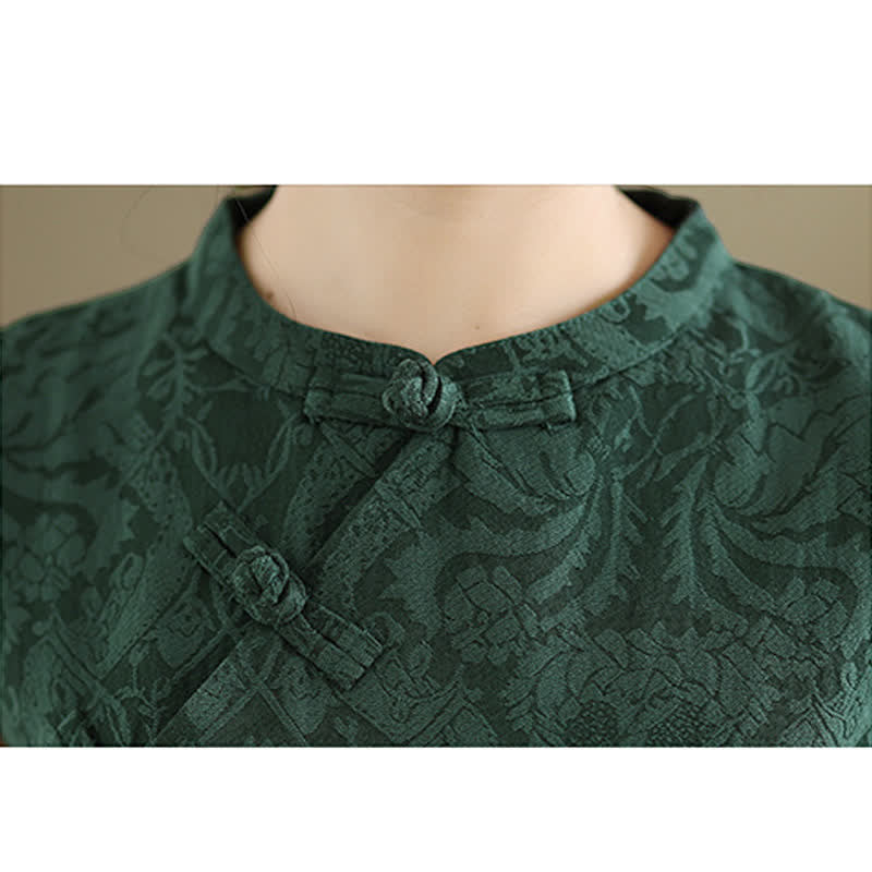 Buddha Stones Ärmelloses Minikleid aus Baumwolle mit Mandarin-Kragen, Froschknopfleiste und Jacquardmuster, inklusive Taschen - image 9