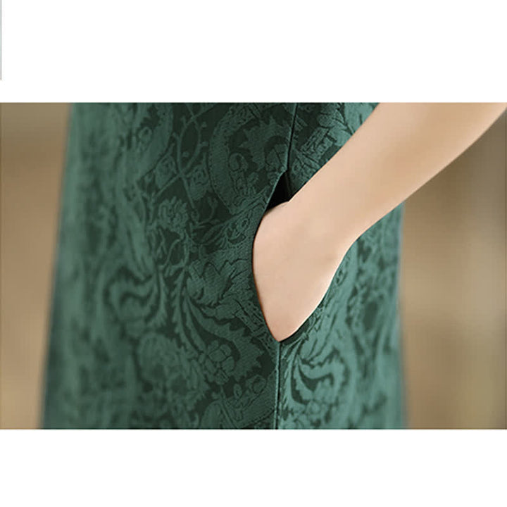 Buddha Stones Ärmelloses Minikleid aus Baumwolle mit Mandarin-Kragen, Froschknopfleiste und Jacquardmuster, inklusive Taschen - image 7