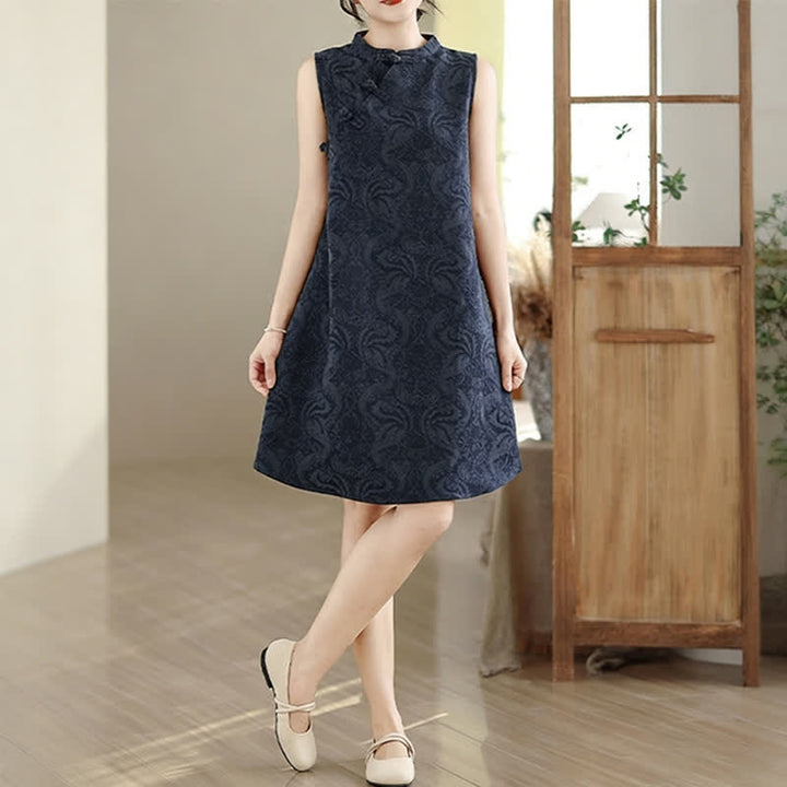 Buddha Stones Ärmelloses Minikleid aus Baumwolle mit Mandarin-Kragen, Froschknopfleiste und Jacquardmuster, inklusive Taschen - image 15