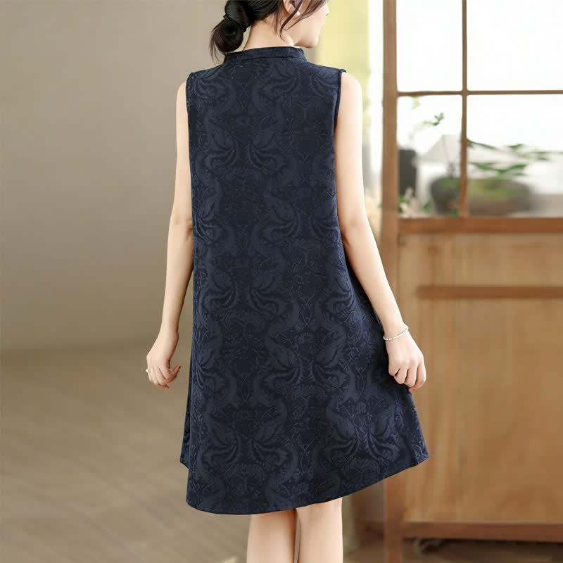 Buddha Stones Ärmelloses Minikleid aus Baumwolle mit Mandarin-Kragen, Froschknopfleiste und Jacquardmuster, inklusive Taschen - image 17
