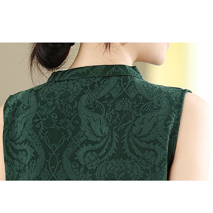 Buddha Stones Ärmelloses Minikleid aus Baumwolle mit Mandarin-Kragen, Froschknopfleiste und Jacquardmuster, inklusive Taschen - image 10