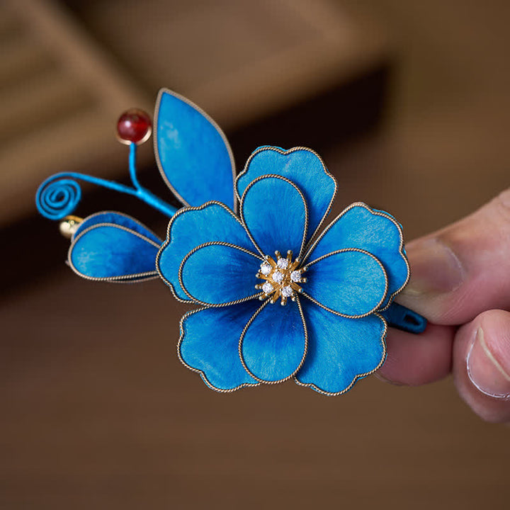 Buddha Stones Handgefertigte Brosche aus Seidenkunst-Samt mit hellblauer Blume - image 2