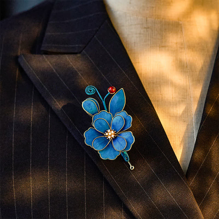 Buddha Stones Handgefertigte Brosche aus Seidenkunst-Samt mit hellblauer Blume - image 3