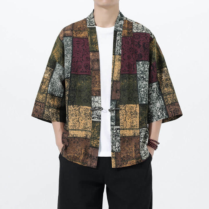 Buddha Stones Sommerlicher Kimono für Herren mit tropischem Blättermuster aus Leinenmischung, Kurzarm - Olivgrün - US/ UK/AU46, EU56 (5XL) - image 18