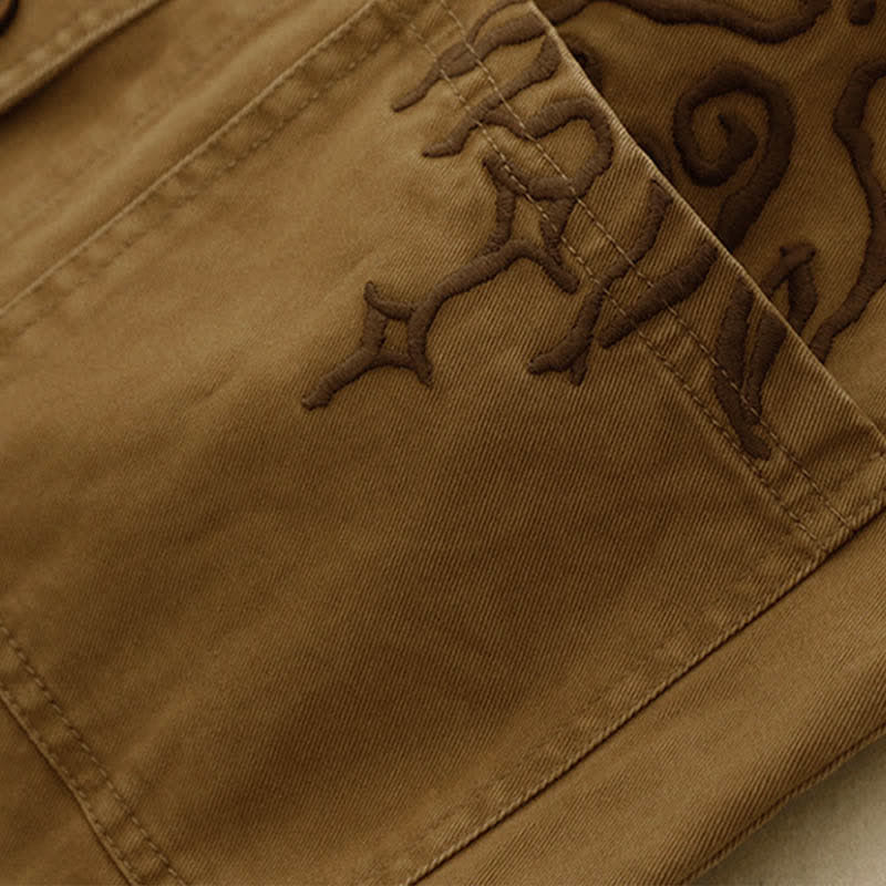 Buddha Stones Frühlingsfrische Vintage-Baumwolle, kurze ärmellose Weste mit V-Ausschnitt, V-Ausschnitt und Taschen aus Twill-Baumwolle mit Vogelstickerei - image 5