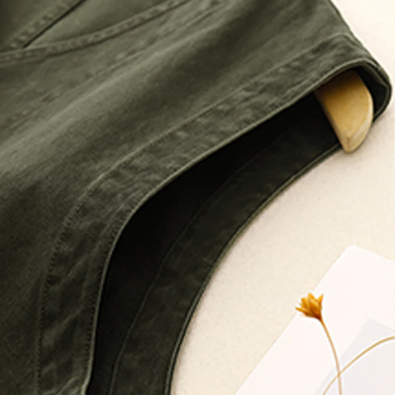 Buddha Stones Frühlingsfrische Vintage-Baumwolle, kurze ärmellose Weste mit V-Ausschnitt, V-Ausschnitt und Taschen aus Twill-Baumwolle mit Vogelstickerei - image 17