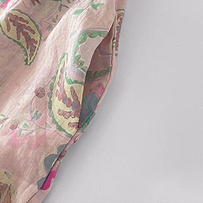 Buddha Stones Sommerliches Vintage-Kleid für Damen mit Paisley-Blumenmuster, Stehkragen, kurzen Ärmeln und Taschen - image 8