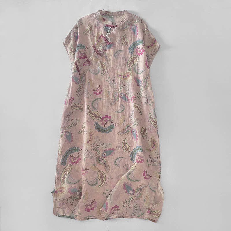Buddha Stones Sommerliches Vintage-Kleid für Damen mit Paisley-Blumenmuster, Stehkragen, kurzen Ärmeln und Taschen - MistyRose - US14, UK/AU18, EU46 (2XL) - image 0