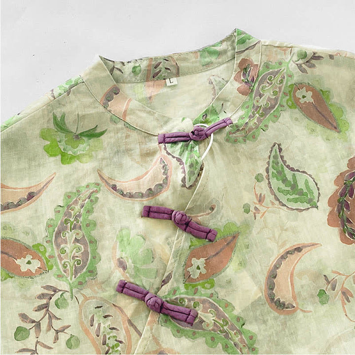 Buddha Stones Sommerliches Vintage-Kleid für Damen mit Paisley-Blumenmuster, Stehkragen, kurzen Ärmeln und Taschen - image 13