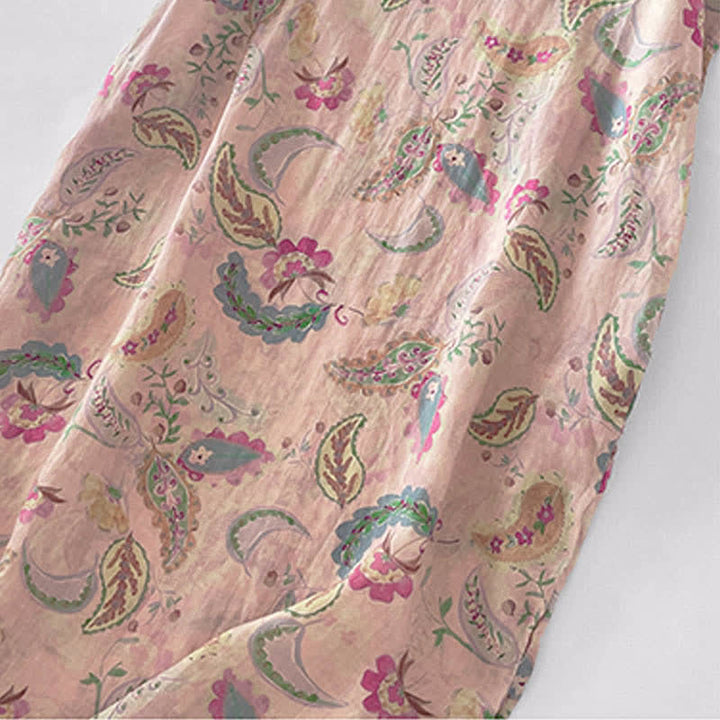 Buddha Stones Sommerliches Vintage-Kleid für Damen mit Paisley-Blumenmuster, Stehkragen, kurzen Ärmeln und Taschen - image 5