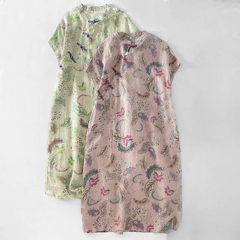 Buddha Stones Sommerliches Vintage-Kleid für Damen mit Paisley-Blumenmuster, Stehkragen, kurzen Ärmeln und Taschen - image 20