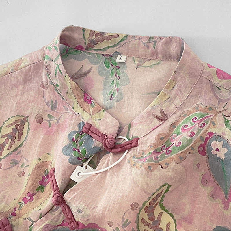 Buddha Stones Sommerliches Vintage-Kleid für Damen mit Paisley-Blumenmuster, Stehkragen, kurzen Ärmeln und Taschen - image 3