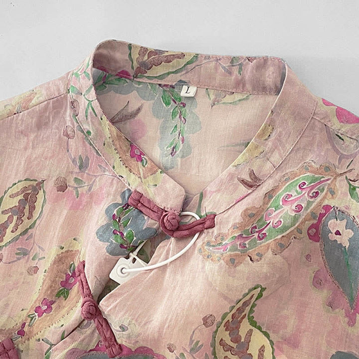 Buddha Stones Sommerliches Vintage-Kleid für Damen mit Paisley-Blumenmuster, Stehkragen, kurzen Ärmeln und Taschen - image 3