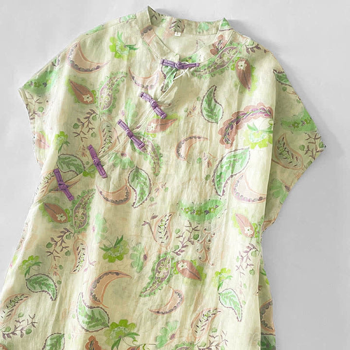 Buddha Stones Sommerliches Vintage-Kleid für Damen mit Paisley-Blumenmuster, Stehkragen, kurzen Ärmeln und Taschen - image 12