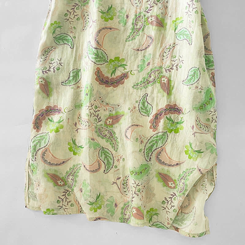 Buddha Stones Sommerliches Vintage-Kleid für Damen mit Paisley-Blumenmuster, Stehkragen, kurzen Ärmeln und Taschen - image 15