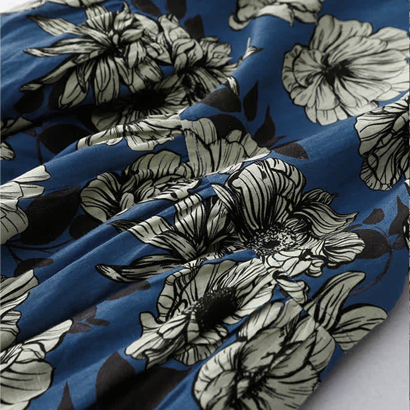 Buddha Stones Sommerliches, ärmelloses Damenkleid mit großem Blumenmuster, Rundhalsausschnitt und Taschen, knielang - image 9