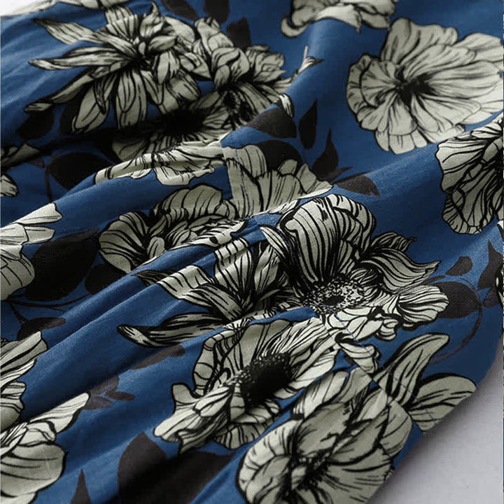 Buddha Stones Sommerliches, ärmelloses Damenkleid mit großem Blumenmuster, Rundhalsausschnitt und Taschen, knielang - image 9