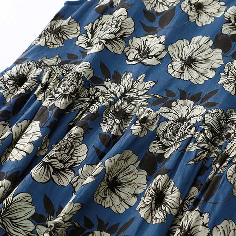 Buddha Stones Sommerliches, ärmelloses Damenkleid mit großem Blumenmuster, Rundhalsausschnitt und Taschen, knielang - image 10