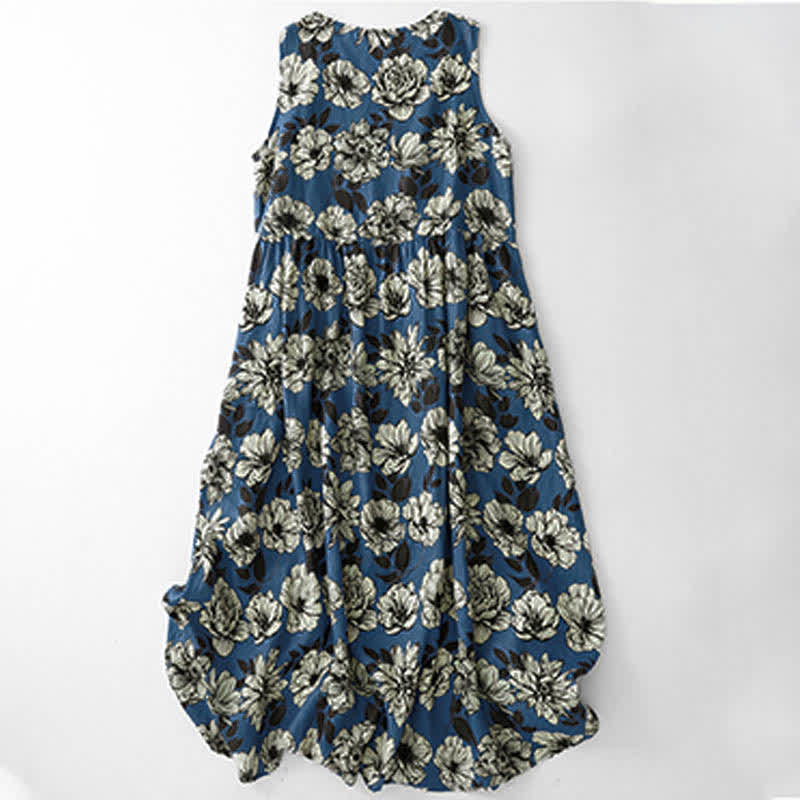 Buddha Stones Sommerliches, ärmelloses Damenkleid mit großem Blumenmuster, Rundhalsausschnitt und Taschen, knielang - Königsblau - US12, UK/AU16, EU44 (2XL) - image 0