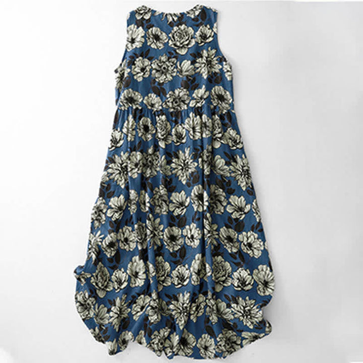 Buddha Stones Sommerliches, ärmelloses Damenkleid mit großem Blumenmuster, Rundhalsausschnitt und Taschen, knielang - Königsblau - US12, UK/AU16, EU44 (2XL) - image 0