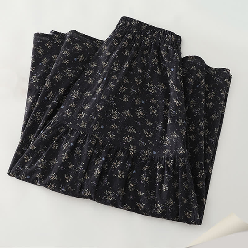 Buddha Stones Damenrock mit Blumenmuster, elastischem Bund und Rüschensaum - image 4