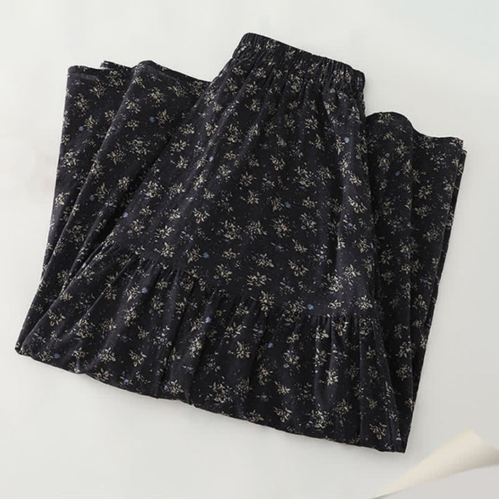 Buddha Stones Damenrock mit Blumenmuster, elastischem Bund und Rüschensaum - image 4