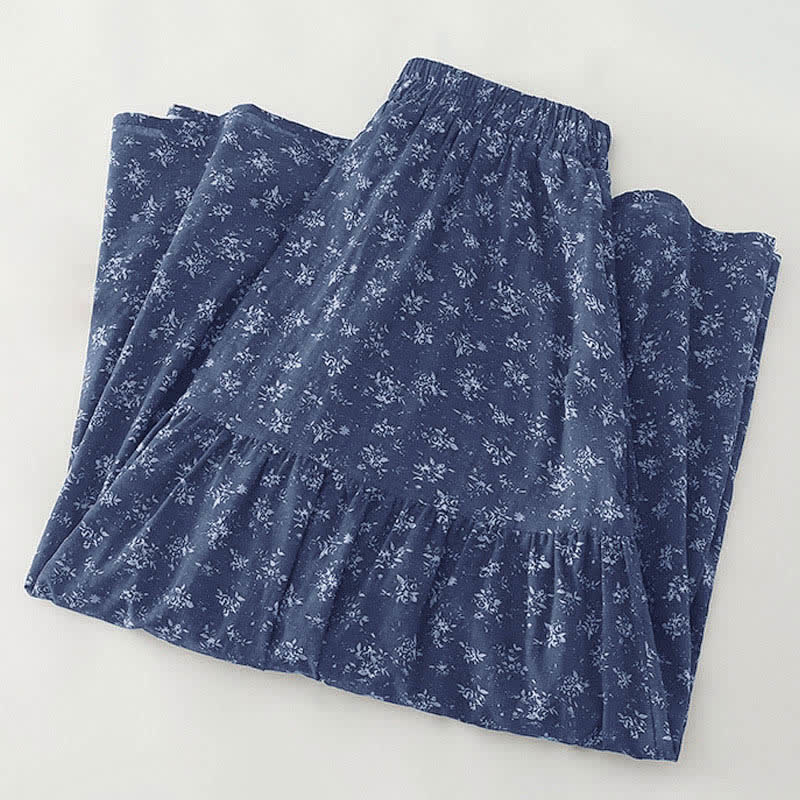 Buddha Stones Damenrock mit Blumenmuster, elastischem Bund und Rüschensaum - image 1