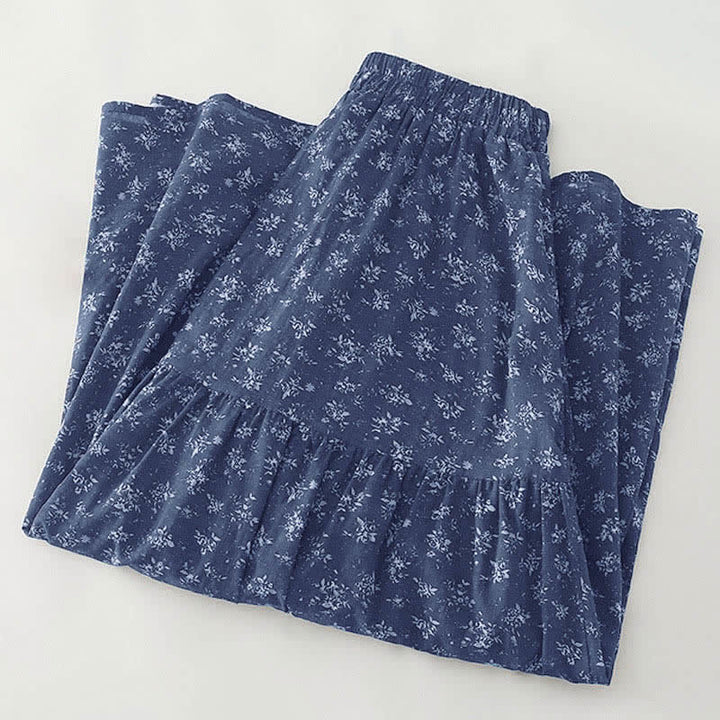 Buddha Stones Damenrock mit Blumenmuster, elastischem Bund und Rüschensaum - image 1