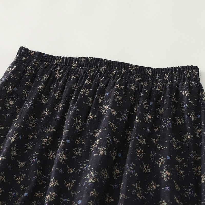 Buddha Stones Damenrock mit Blumenmuster, elastischem Bund und Rüschensaum - image 5