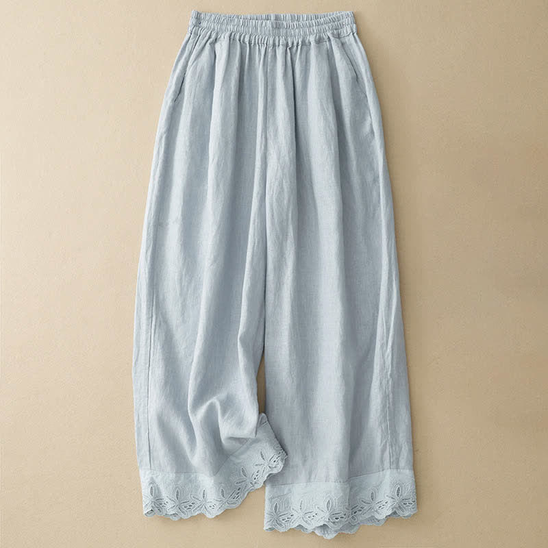 Buddha Stones Sommerliche Damen-Hose aus Leinen-Baumwolle, verkürzt, weit geschnitten und mit Taschen - Hellblau - US 8-10, UK/AU 12-14, EU 40-42 (2XL) - image 0