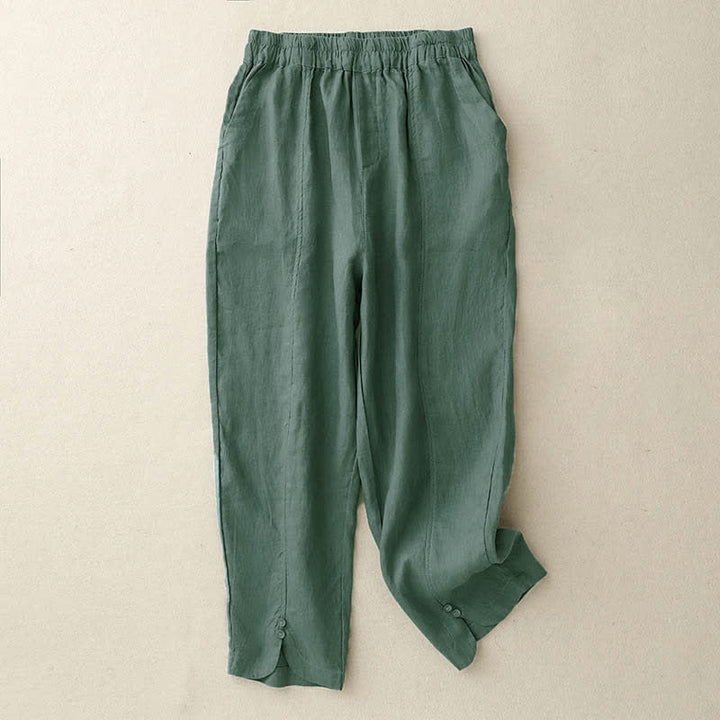 Buddha Stones Sommerliche Leinenhose für Damen, schmal zulaufend und mit Taschen - SeaGreen - US 8-10, UK/AU 12-14, EU 40-42 (2XL) - image 0