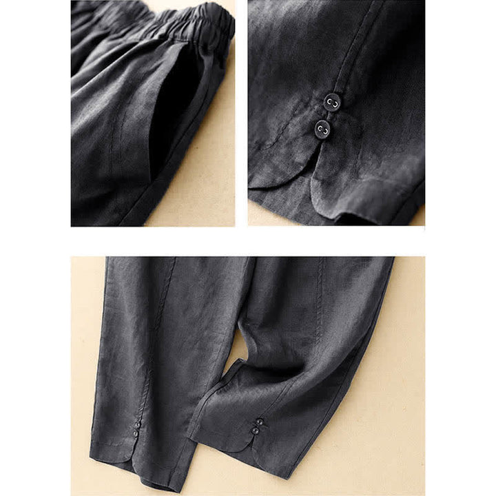 Buddha Stones Sommerliche Leinenhose für Damen, schmal zulaufend und mit Taschen - image 21