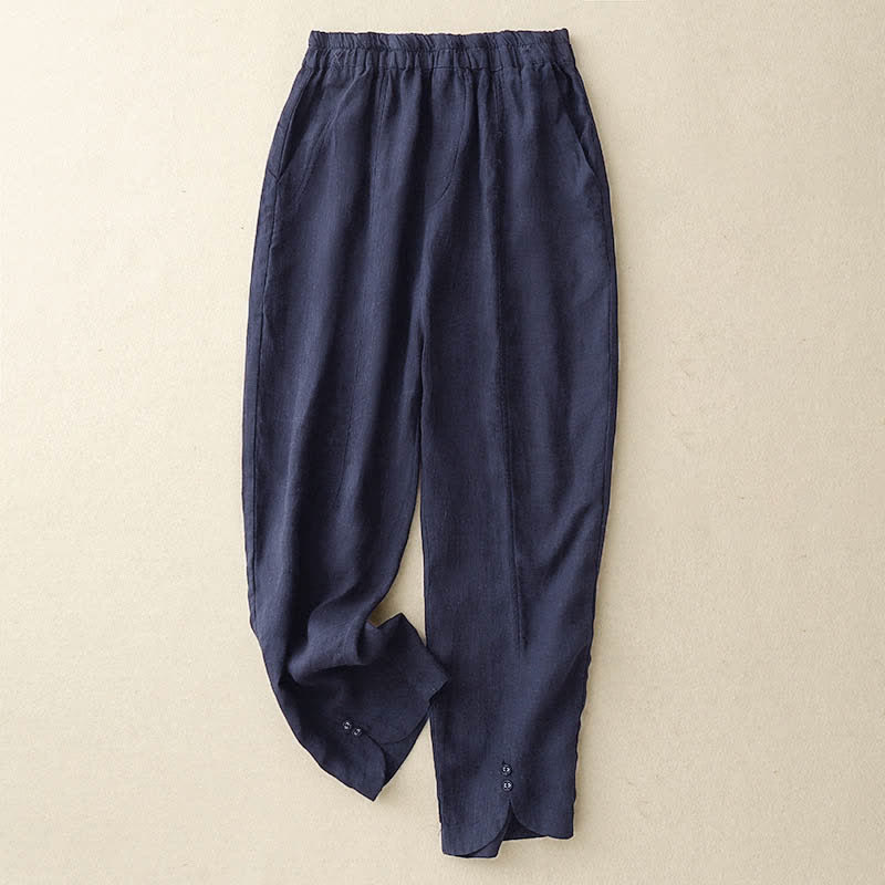 Buddha Stones Sommerliche Leinenhose für Damen, schmal zulaufend und mit Taschen - Marine - US 8-10, UK/AU 12-14, EU 40-42 (2XL) - image 16