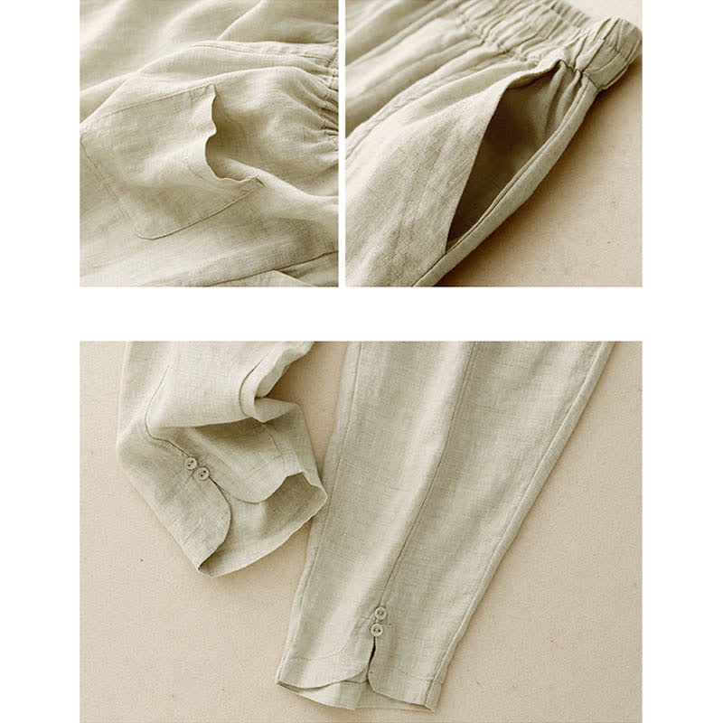 Buddha Stones Sommerliche Leinenhose für Damen, schmal zulaufend und mit Taschen - image 10