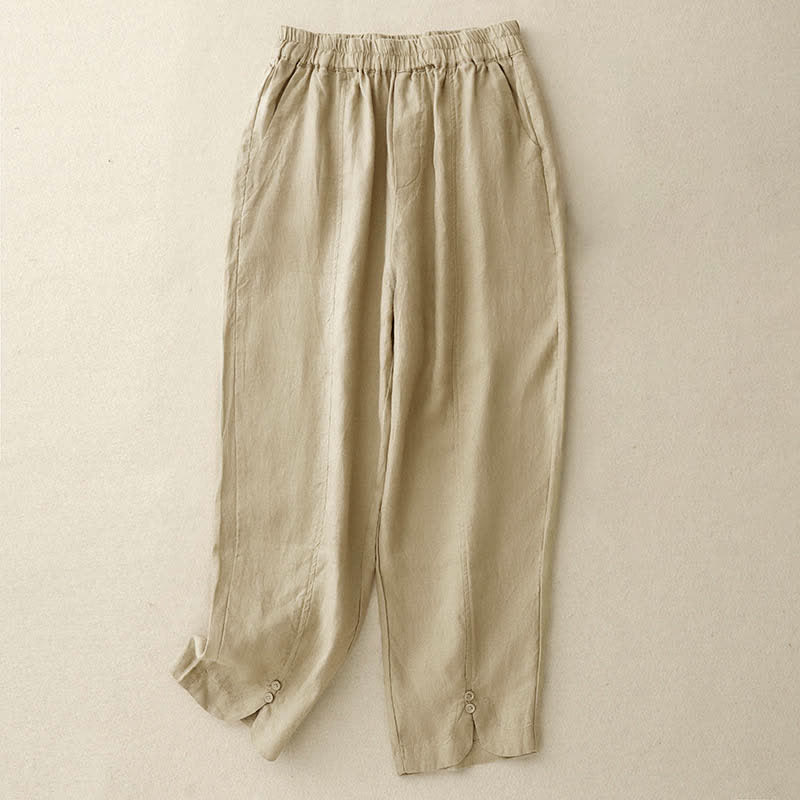 Buddha Stones Sommerliche Leinenhose für Damen, schmal zulaufend und mit Taschen - Weizen - US 8-10, UK/AU 12-14, EU 40-42 (2XL) - image 5