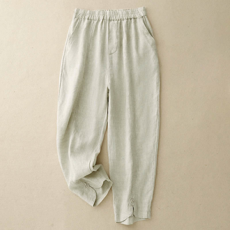 Buddha Stones Sommerliche Leinenhose für Damen, schmal zulaufend und mit Taschen - Beige - US 8-10, UK/AU 12-14, EU 40-42 (2XL) - image 8