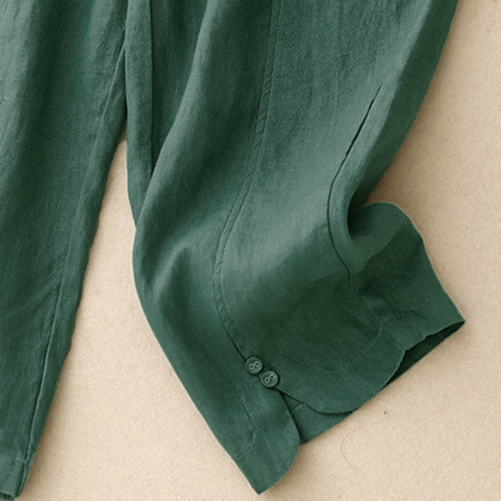 Buddha Stones Sommerliche Leinenhose für Damen, schmal zulaufend und mit Taschen - image 3