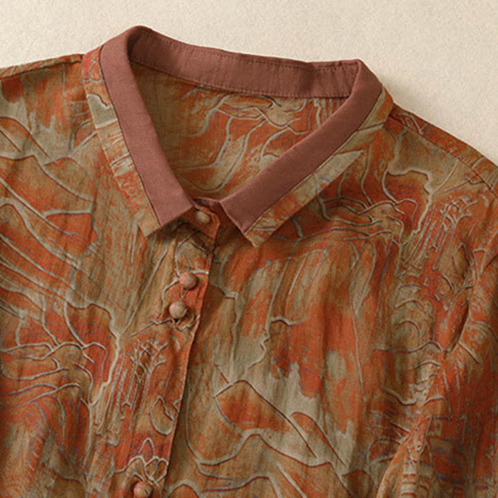 Buddha Stones Sommerliches Chiffon-Damenhemd mit Blumenmuster, Knopfleiste, Stehkragen und Ellbogenlänge. - image 10