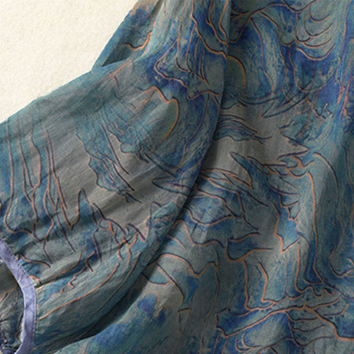 Buddha Stones Sommerliches Chiffon-Damenhemd mit Blumenmuster, Knopfleiste, Stehkragen und Ellbogenlänge. - image 4