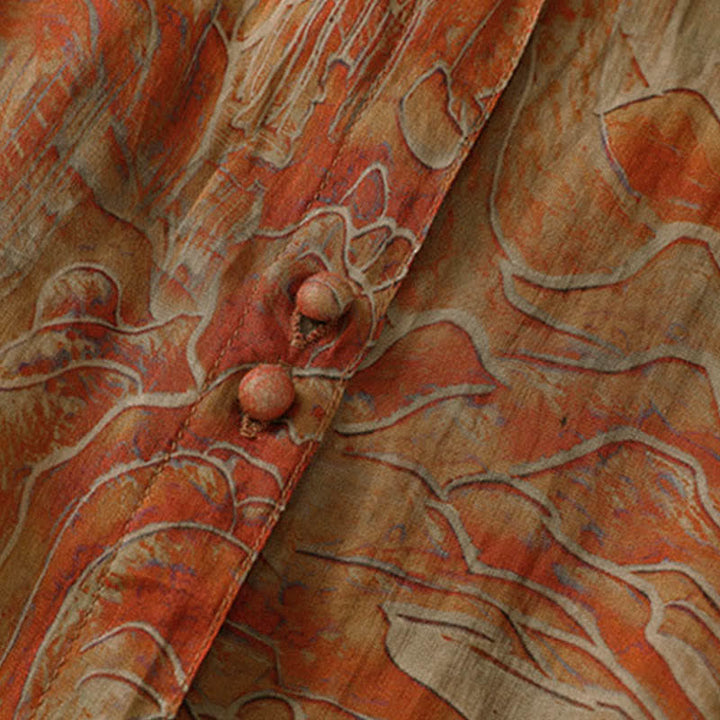 Buddha Stones Sommerliches Chiffon-Damenhemd mit Blumenmuster, Knopfleiste, Stehkragen und Ellbogenlänge. - image 13