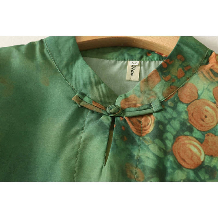 Buddha Stones Sommerliches Minikleid mit Blumenmuster, Stehkragen und Froschknopfverschluss, kurzen Ärmeln für Damen - image 3