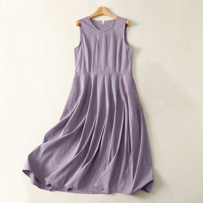 Buddha Stones Sommerliches, ärmelloses Midikleid aus Baumwolle mit hohem Bund und Taschen für Damen - Distel - US12, UK/AU16, EU44 (2XL) - image 0